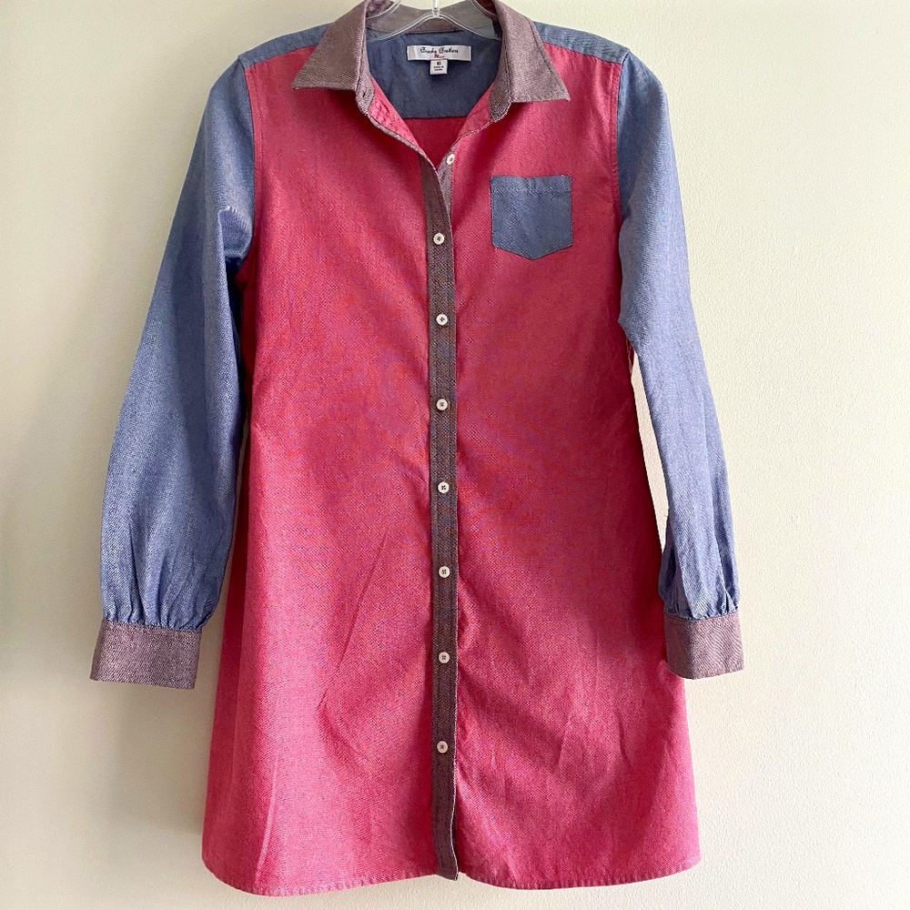 Brooks Brothers Red Fleece Multi Shirt Dress, Girls Size 16.